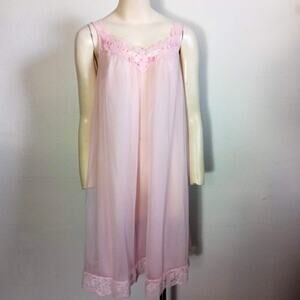 Vintage VANITY FAIR 50s Pink XS Nightie 2 Layer Tricot Chiffon Lace Sleeveless